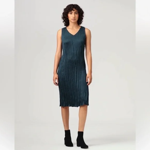 eileen fisher drop waist dress Women Size L Eileen Fisher Teal Solid Silk NWT Dress VIDA STYLE SHOP